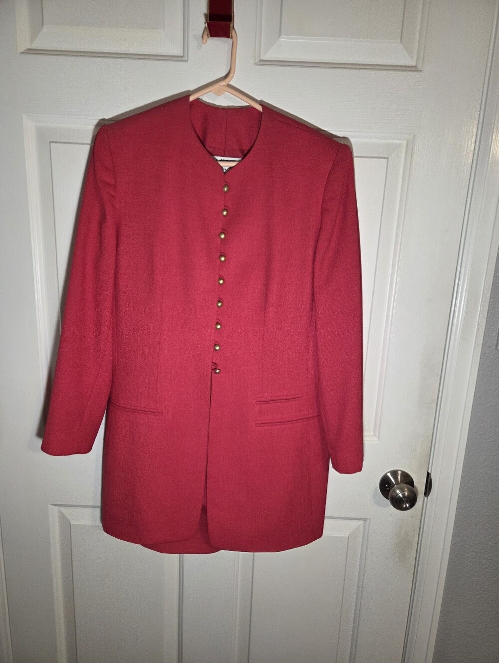 Kasper ASL Vintage Red Blazer Skirt Suit 12